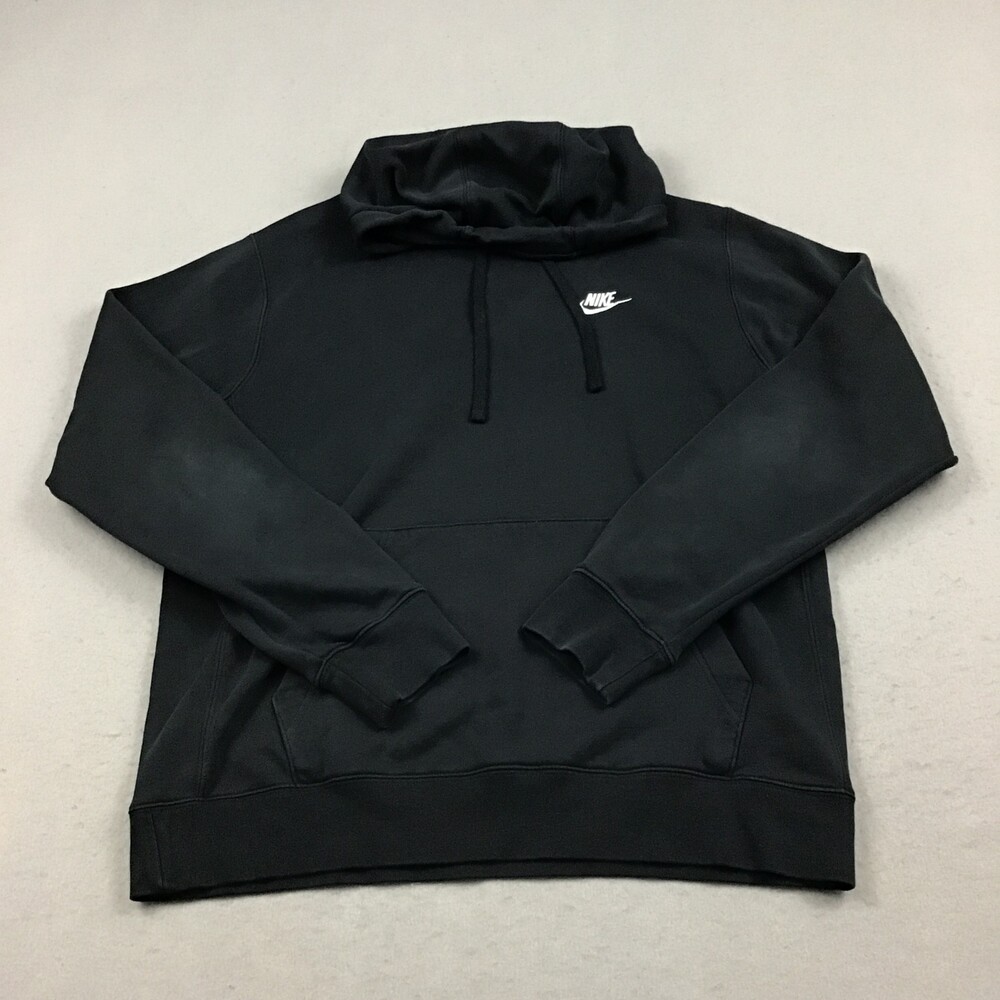 Nike Hoodie Men Medium Tall Black Pullover Pocket Drawstring Swoosh Sports MT *